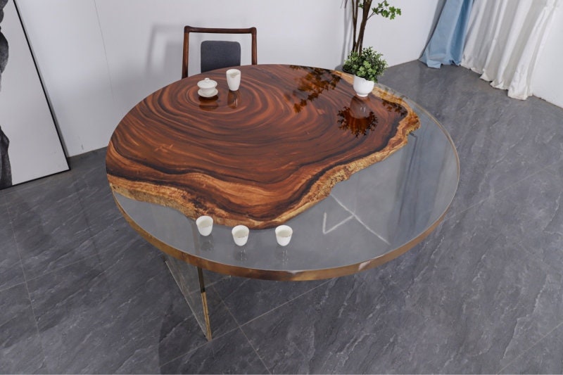 エポキシ木製コーヒーテーブル、カスタムライブエッジ、エポキシダイニングテーブル