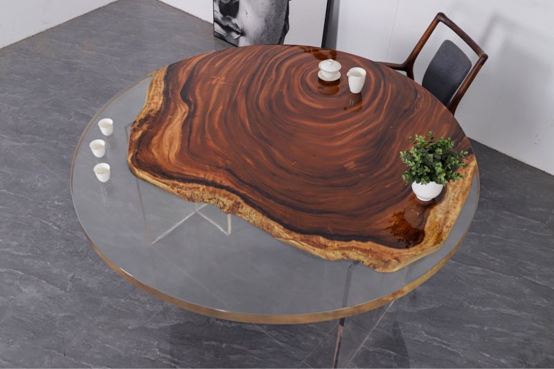 エポキシ木製コーヒーテーブル、カスタムライブエッジ、エポキシダイニングテーブル