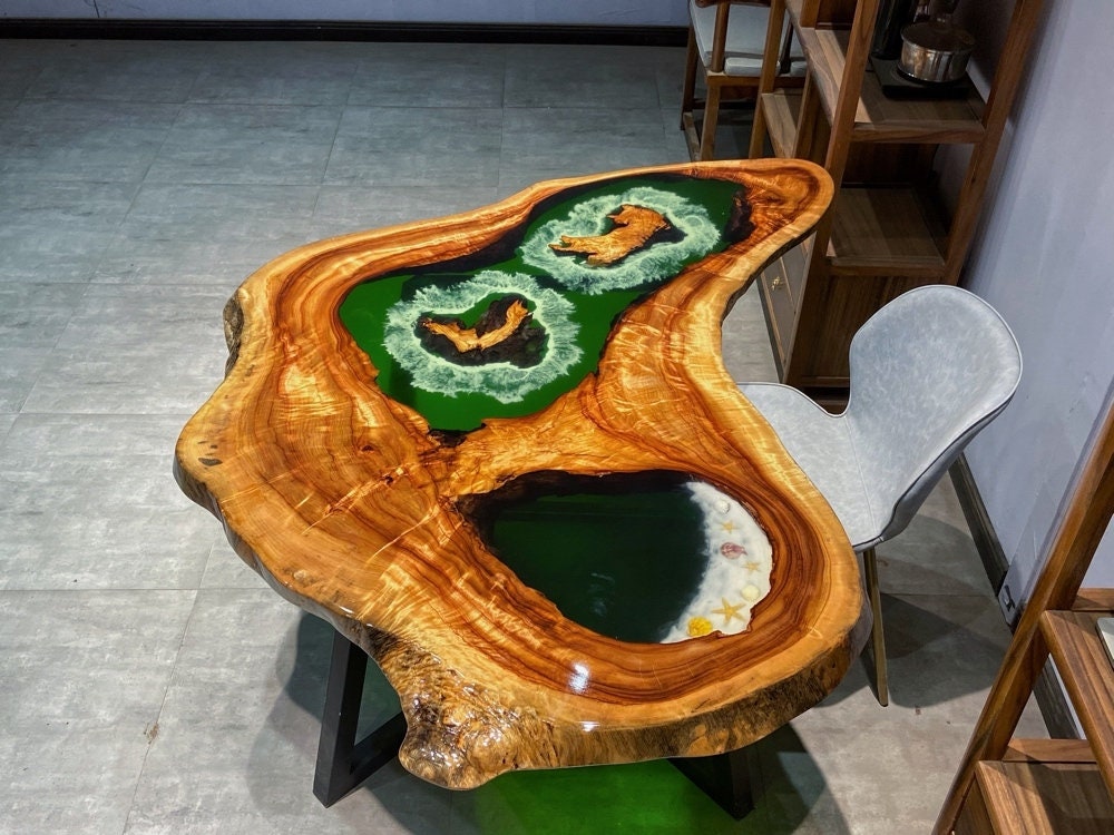 Mesa de centro de resina epóxi de madeira de cânfora, mesa de centro