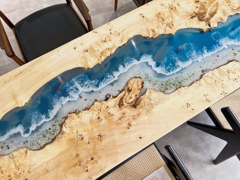 Unique River Epoxy Resin Solid poplar wood Cafeteria Decors Made To Order,not Olive Wood