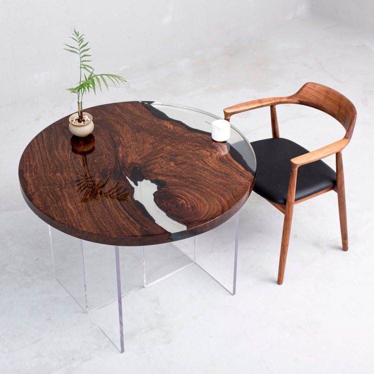 طاولة القهوة الحديثة الجديدة من خشب الأبنوس، طاولة القهوة الايبوكسي، طاولة راتنجات الايبوكسي