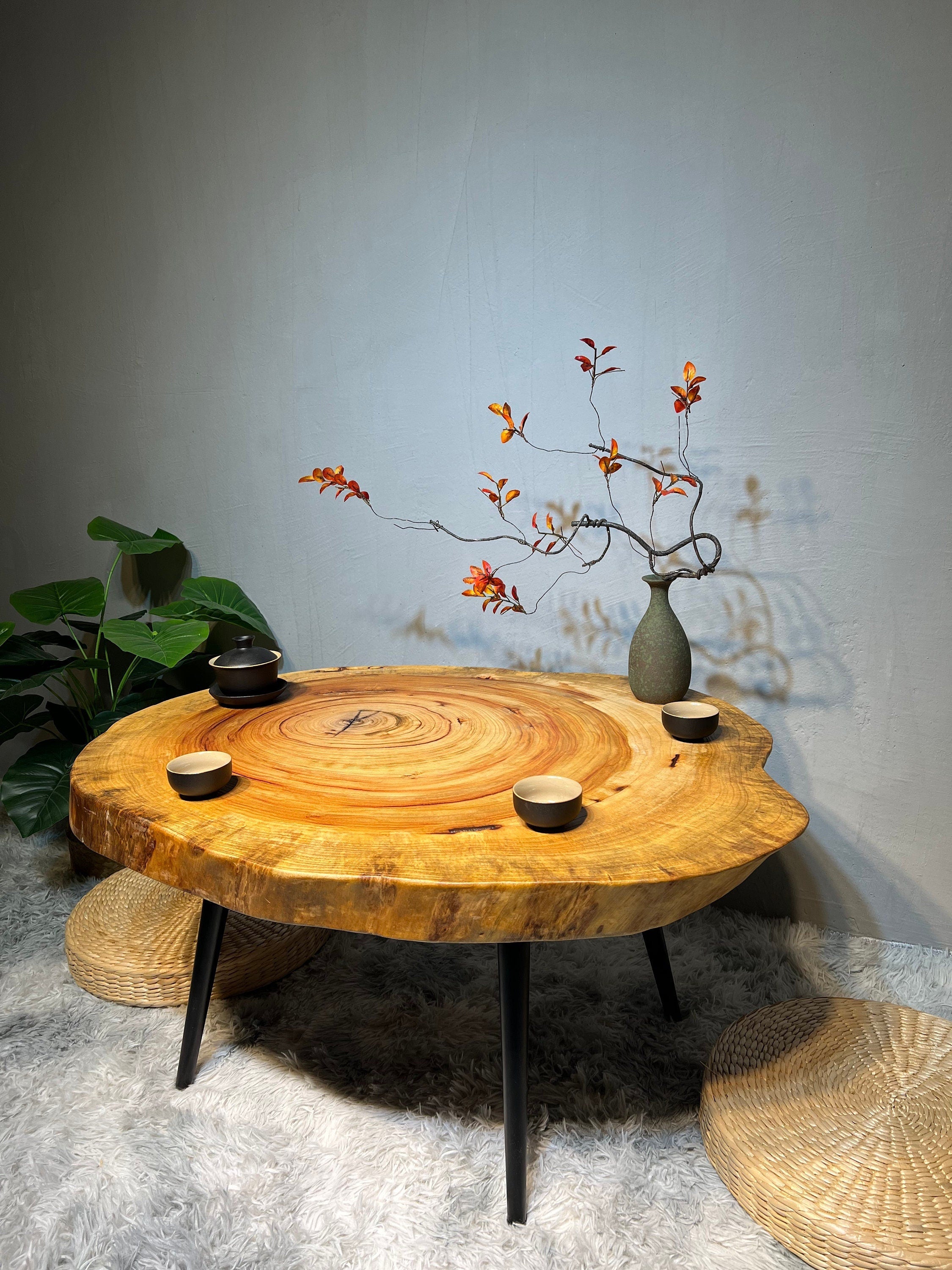 Mesa de centro de estilo minimalista, mesa de centro redonda, mesa de centro de borde vivo