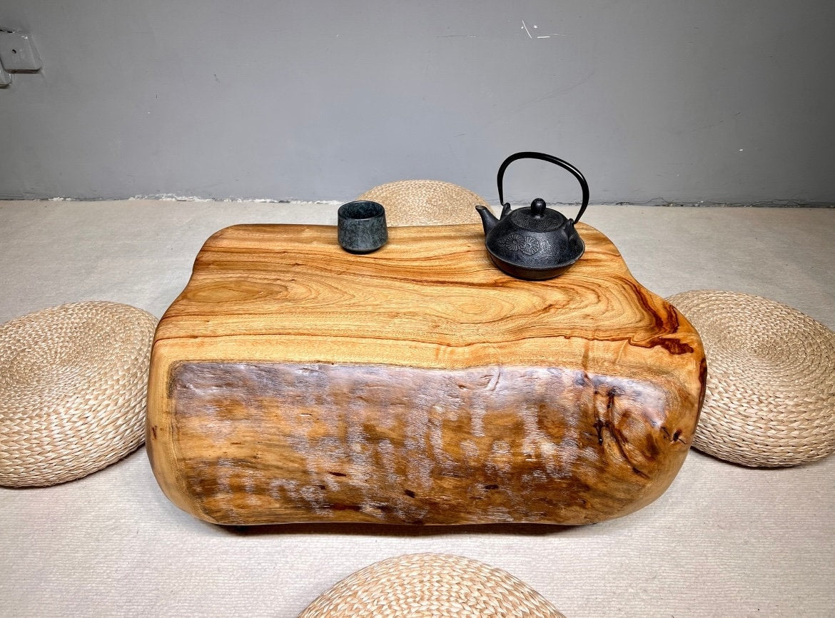Mesa auxiliar de centro de una pieza, mesa de centro de madera maciza, hecha a pedido