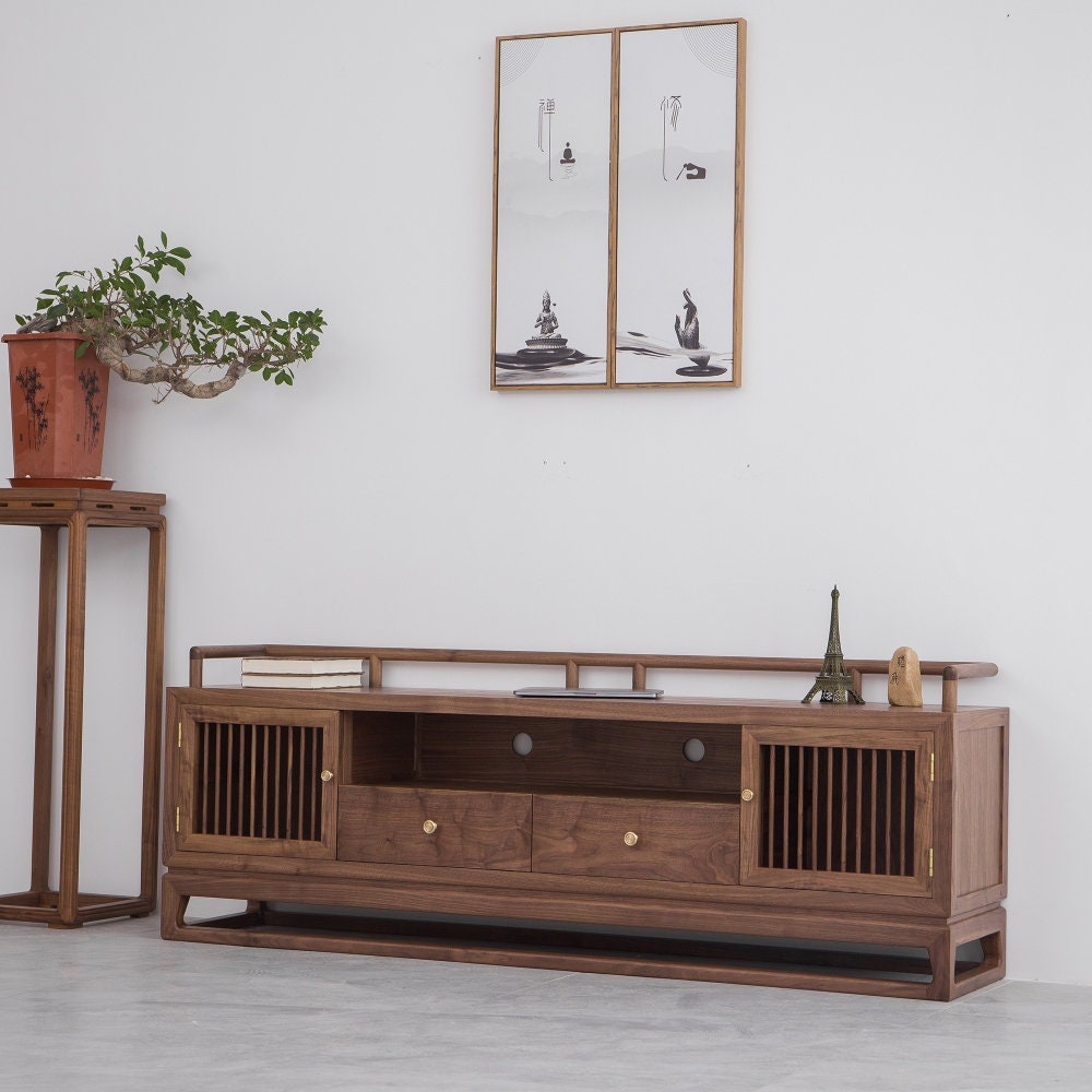 Suporte de TV de madeira maciça estilo japonês: simplicidade elegante, design funcional