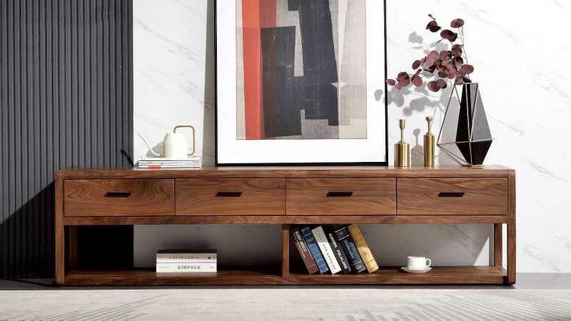 Móvel de TV em madeira de nogueira preta: armazenamento elegante, design moderno