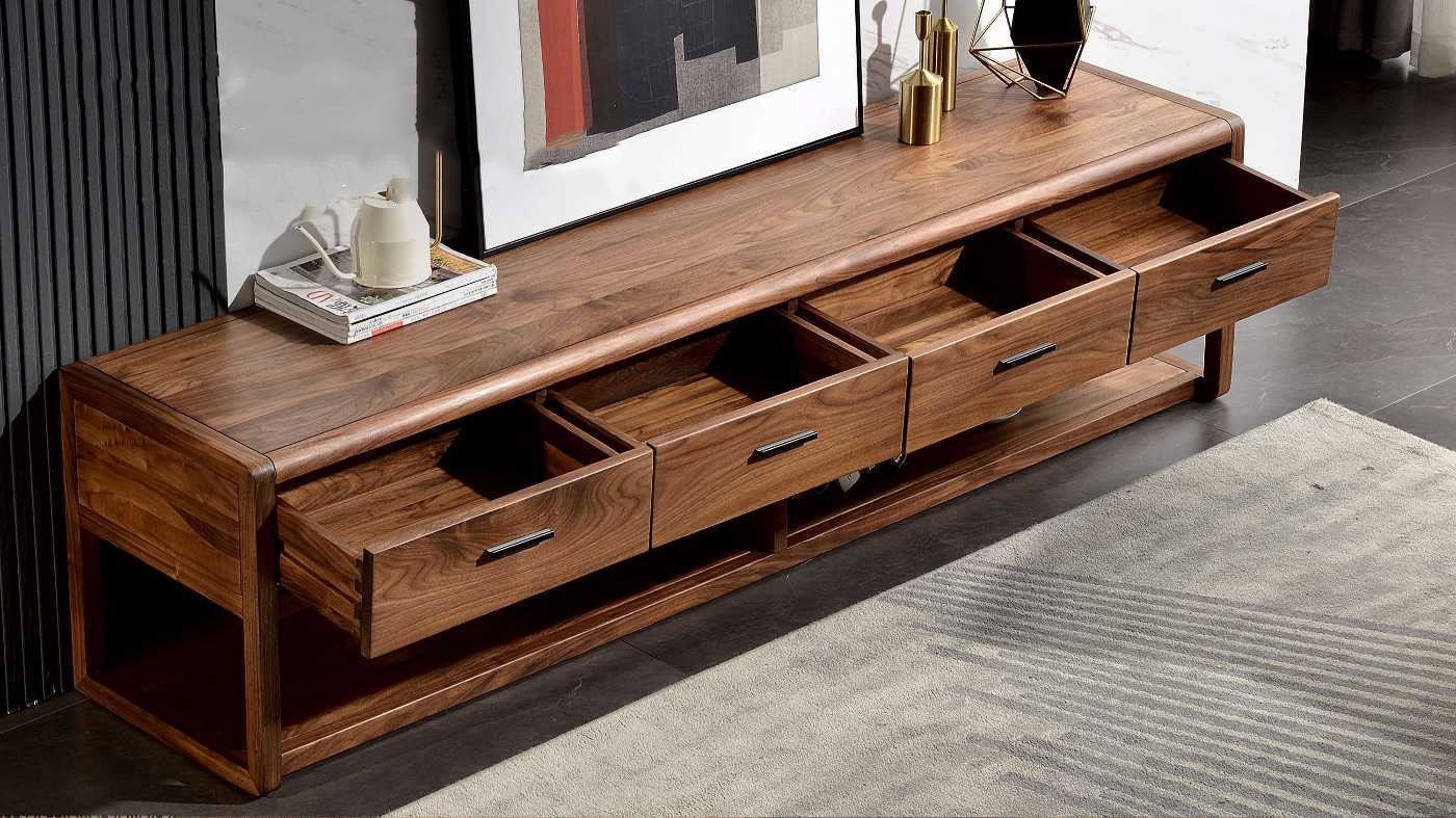Mueble para TV en madera de nogal negro: almacenamiento elegante y diseño moderno