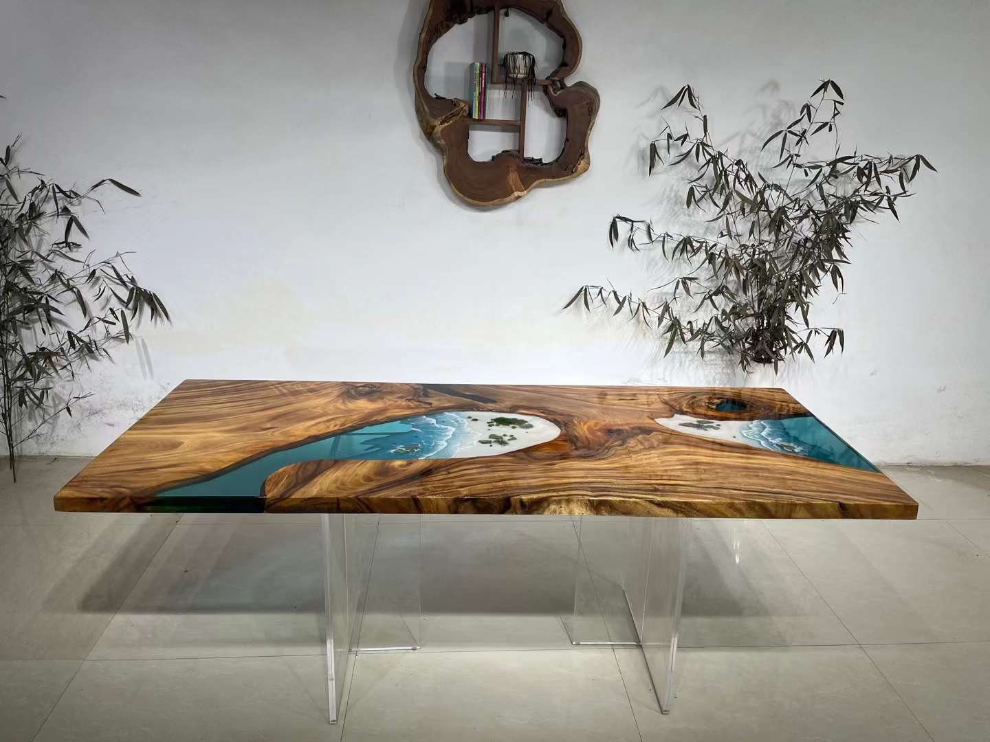 カスタムエポキシ樹脂蛍光テーブル/ダイニングテーブルエポキシデスクコーヒーテーブル