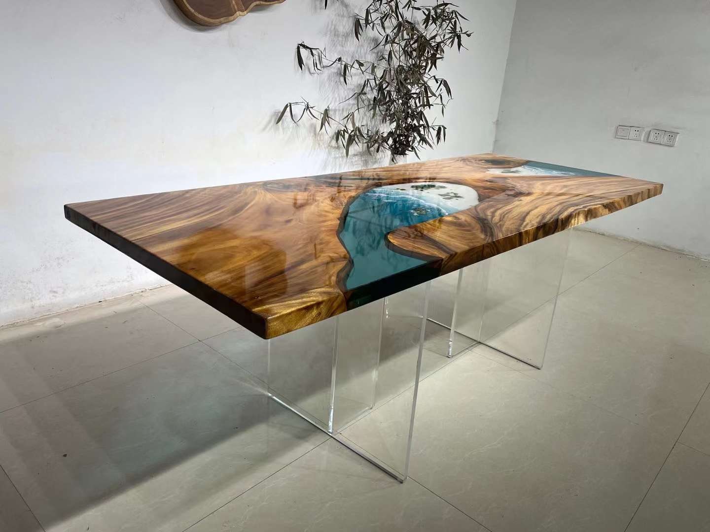 カスタムエポキシ樹脂蛍光テーブル/ダイニングテーブルエポキシデスクコーヒーテーブル