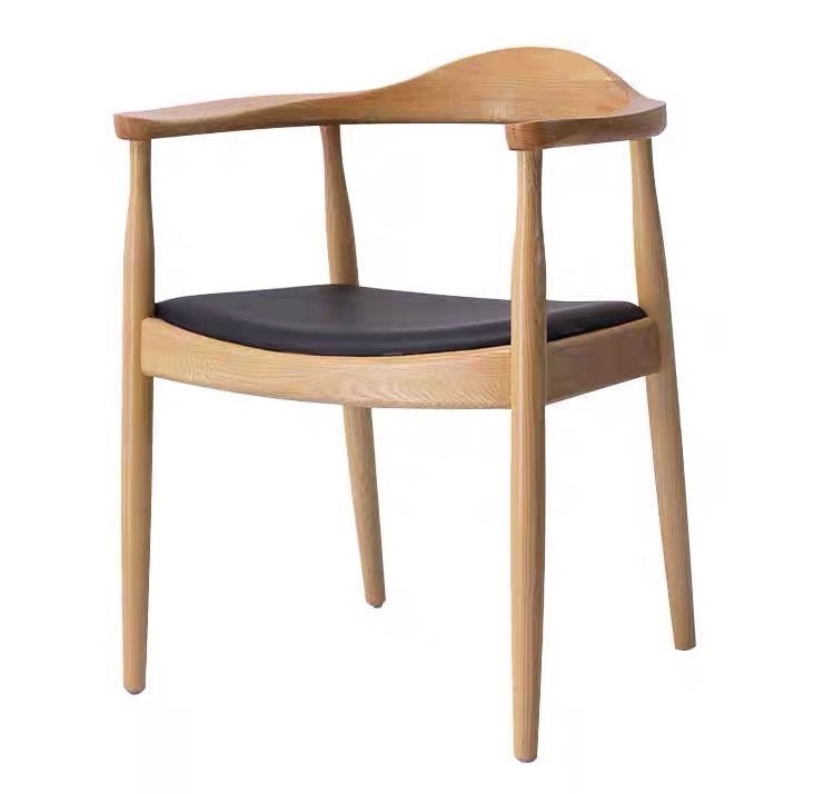 Silla de madera de cuero moderna de mediados de siglo de madera de fresno blanca, silla moderna danesa de cuero