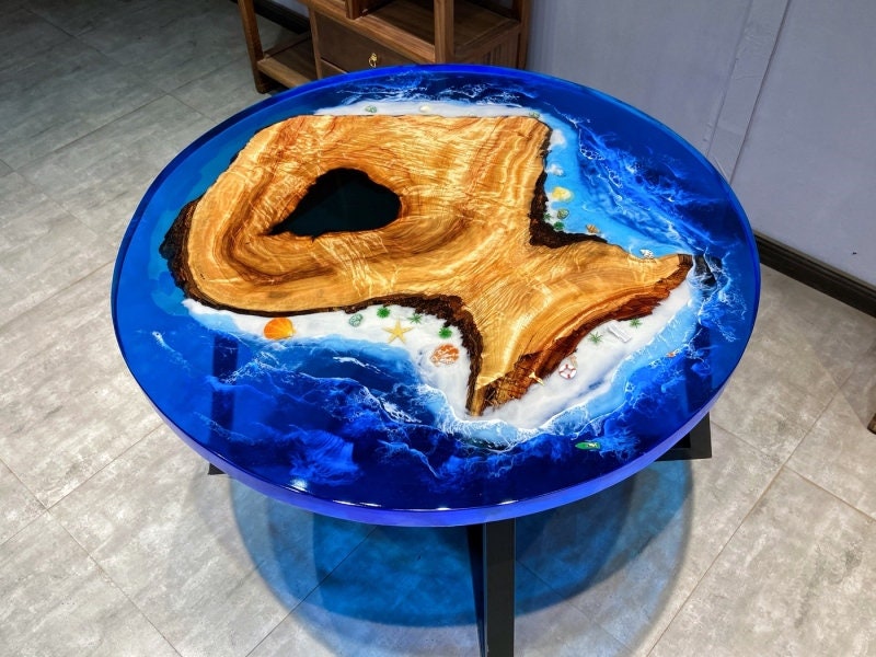 mesa de centro de madera, mesa de comedor Epoxy River, madera de nogal con resina epoxi azul, no, mesa de nogal oliva