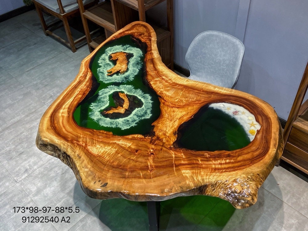 Table basse en résine époxy en bois de camphre, table basse