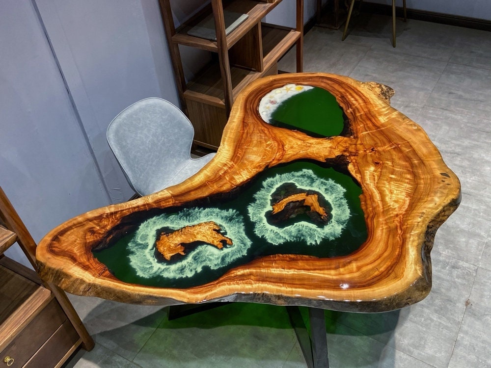 Mesa de centro de resina epoxi de madera de alcanfor, mesa de centro