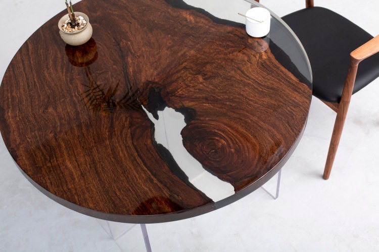 طاولة القهوة الحديثة الجديدة من خشب الأبنوس، طاولة القهوة الايبوكسي، طاولة راتنجات الايبوكسي