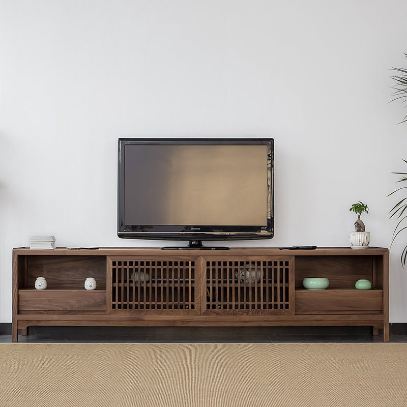 Móvel de TV estilo japonês em madeira de nogueira preta: elegância de inspiração Zen, design minimalista