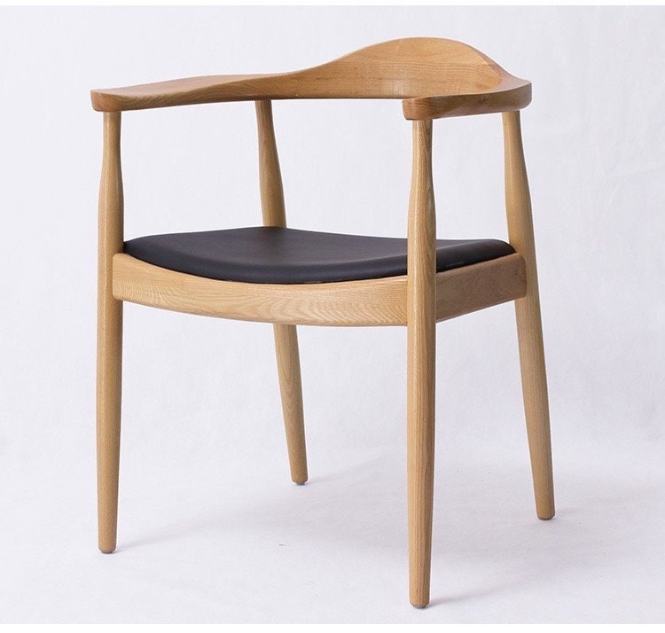 vit Ask trä mid Century Modern läderstol, läder dansk modern stol