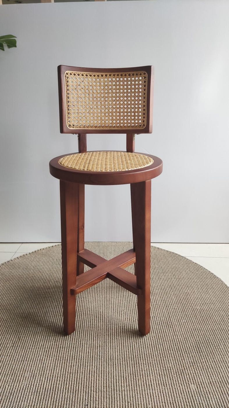 Silla de fresno de ratán de bambú, silla moderna de mediados de siglo, silla pintada de marrón, silla de comedor de fresno blanco