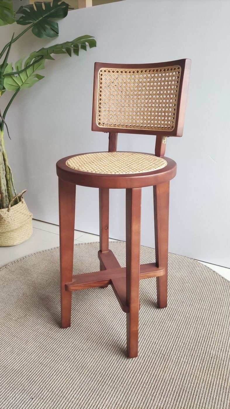 Sedia in frassino in rattan di bambù, sedia moderna della metà del secolo, sedia verniciata marrone, sedia da pranzo in frassino bianco