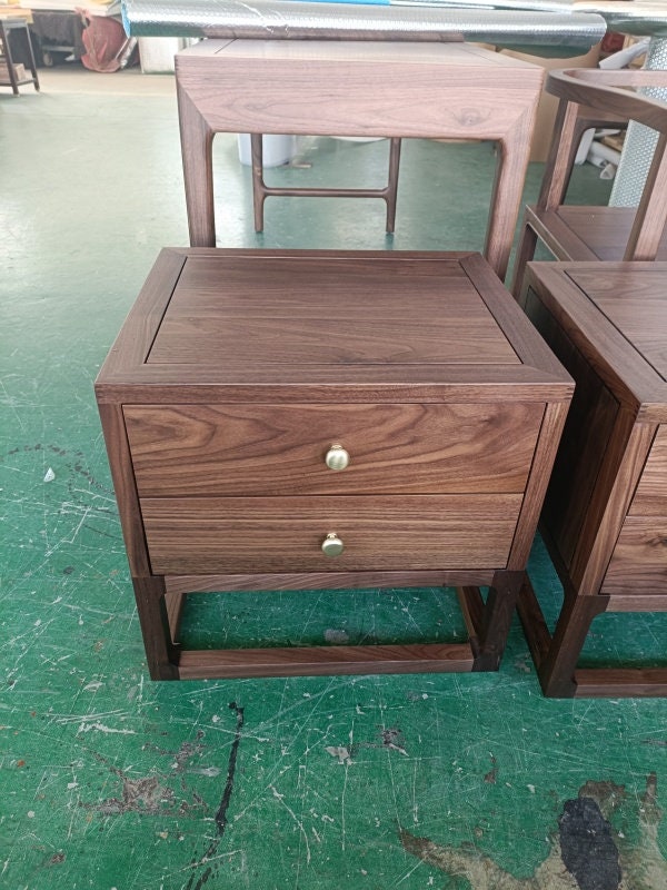 Coffee table,  end tables with 2 drawer, black walnut nightstand, Wood Nightstand Bedside Table - SlabstudioHongKong