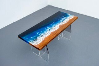 design personalizado, mesa de resina epóxi de novo estilo de moda, mesa de resina epóxi ondulada, mesa de epóxi rio