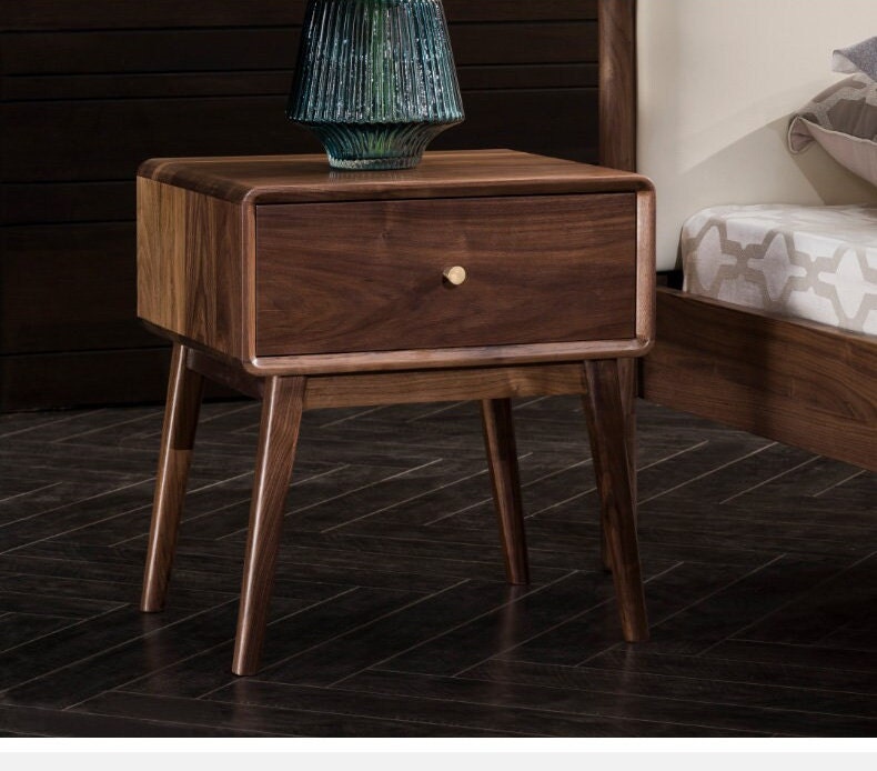 Minimalistic Bedside Nightstand Black walnut bedside table - SlabstudioHongKong