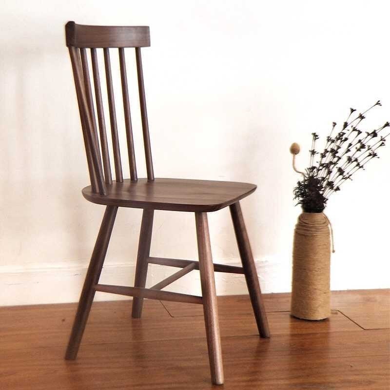 Svart valnötsstol med hög rygg, Windsor-stolar, antik Spindle Back-stol, valnötsstol, stol i massivt trä