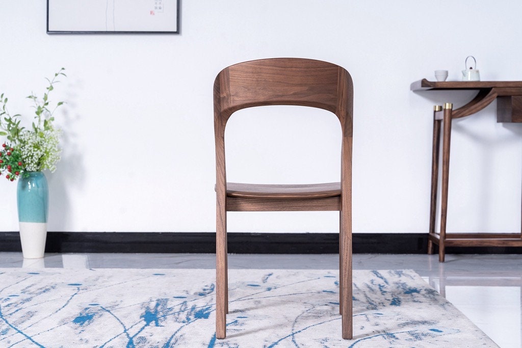 Solid Wood Kitchen Chair, Minimalist black walnut chair, Mid Century Modern black walnut Chair