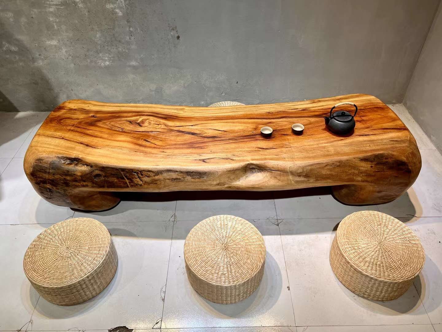 Mesa de centro de troncos grande, madera de alcanfor, mesa de centro grande