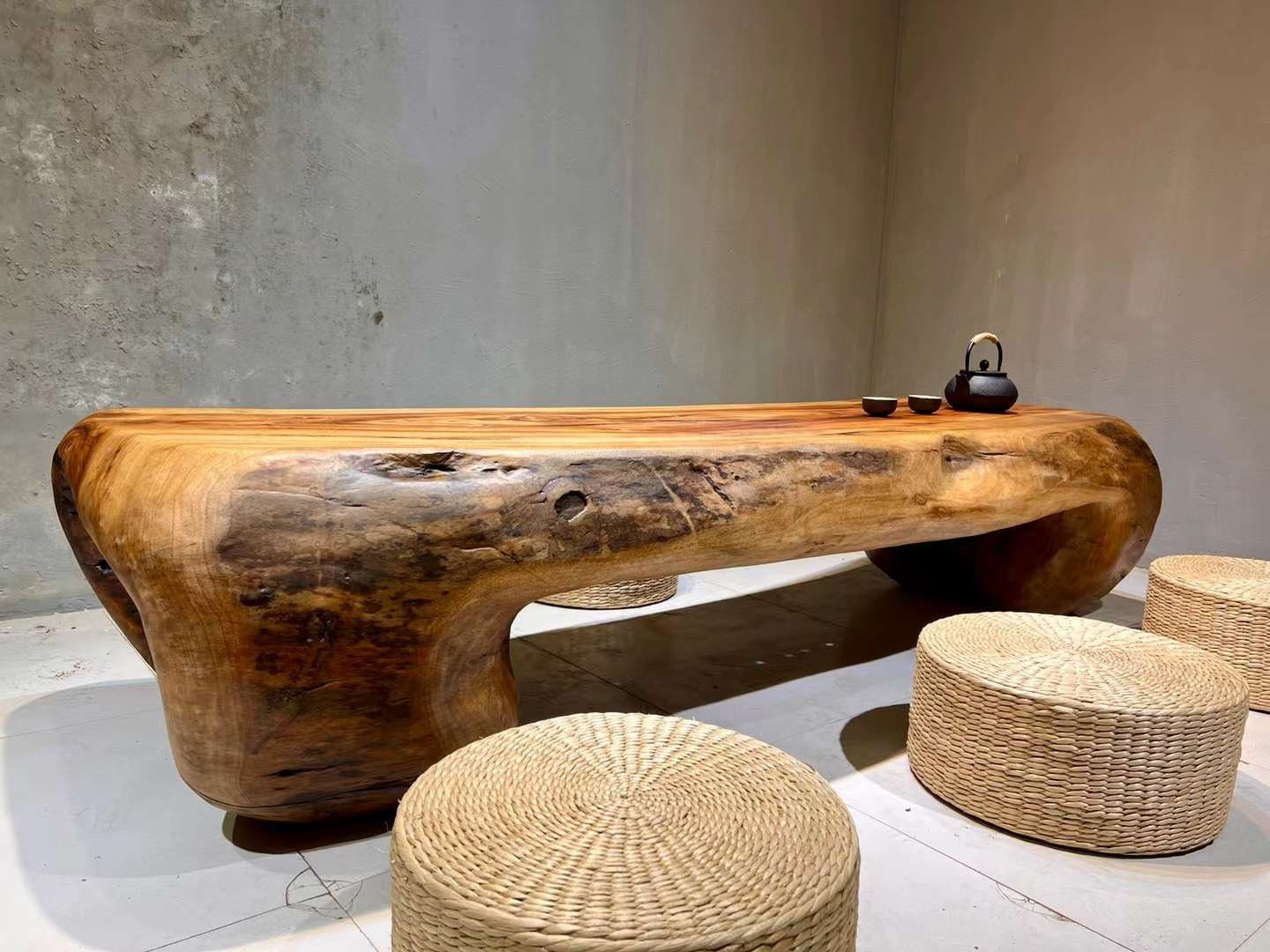 Mesa de centro grande em toras, madeira de cânfora, mesa de centro grande
