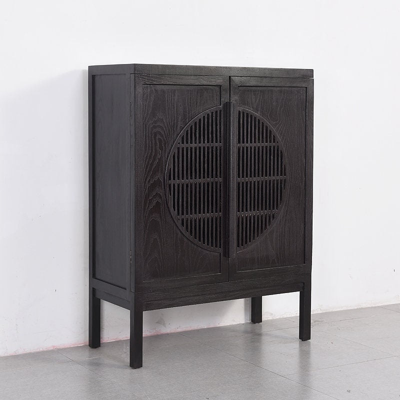 Minimalism, japanese desgin, Medium Cedar Storage Cabinet, black stain, Modern Rustic Freestanding Floor Cabinet, 2 door cabinet - SlabstudioHongKong