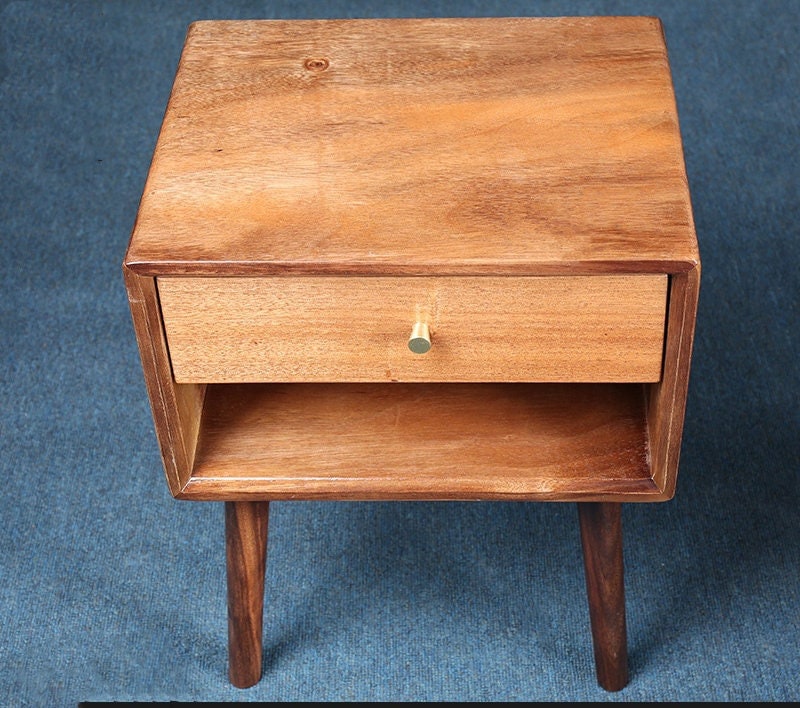 Wood Nightstand Bedside Table for Bedroom, 1 drawer, simple design, walnut nightstand, - SlabstudioHongKong