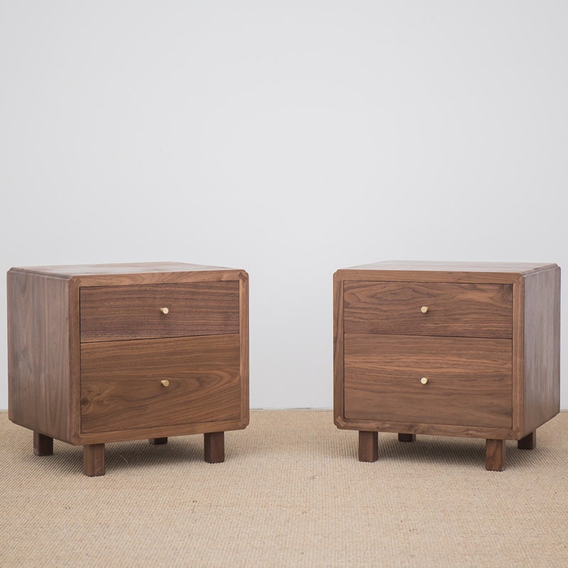Mid Century Style with 2 drawer, Nightstand Vintage, Bedroom Nightstand, Wooden Nightstand, Craftworks Furniture Design - SlabstudioHongKong