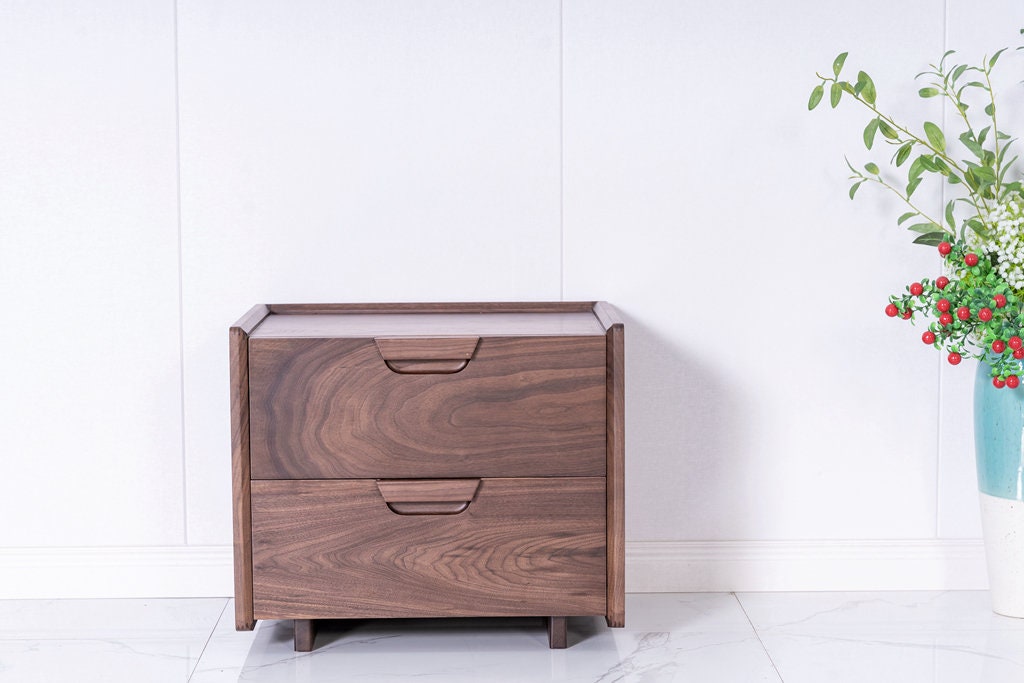 Modern Side Table, Home and Office Furniture, Minimalistic Bedside Nightstand, black walnut wood - SlabstudioHongKong
