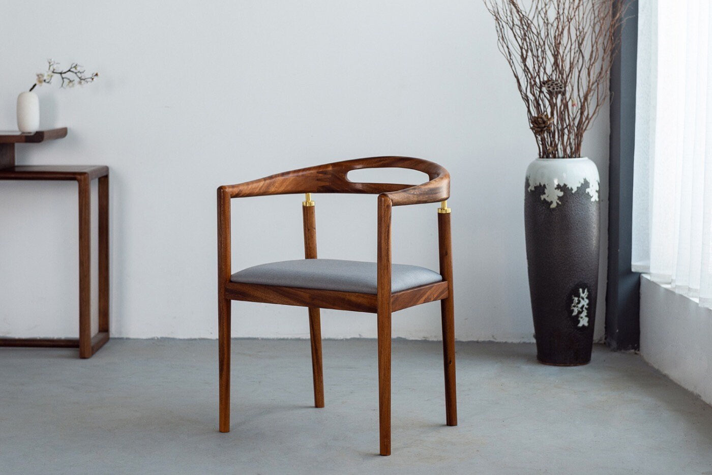 special design chair, leather wood chair, leather chair, wood chair, walnut chair