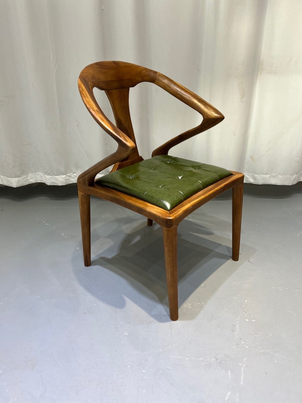 træstol, stol, Mid Century Modern læderstol, Læderstole, Mid Century Chair