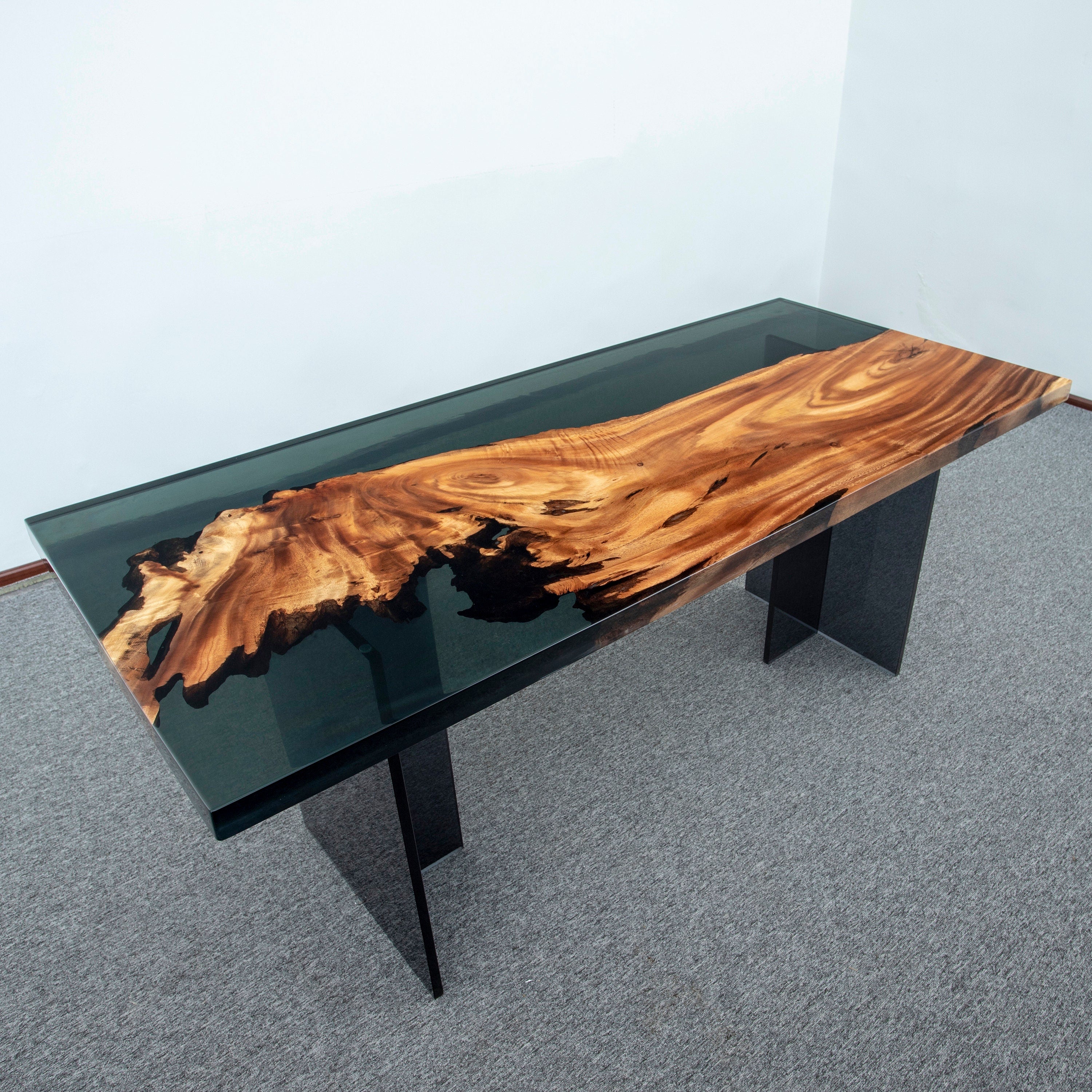 Mesa de resina epóxi, mesa de rio epóxi Live Edge, móveis de madeira para sala de jantar