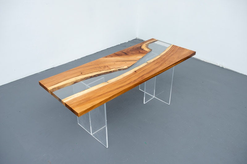 Mesa de resina epóxi com borda vívida, mesa especial de resina epóxi para madeira