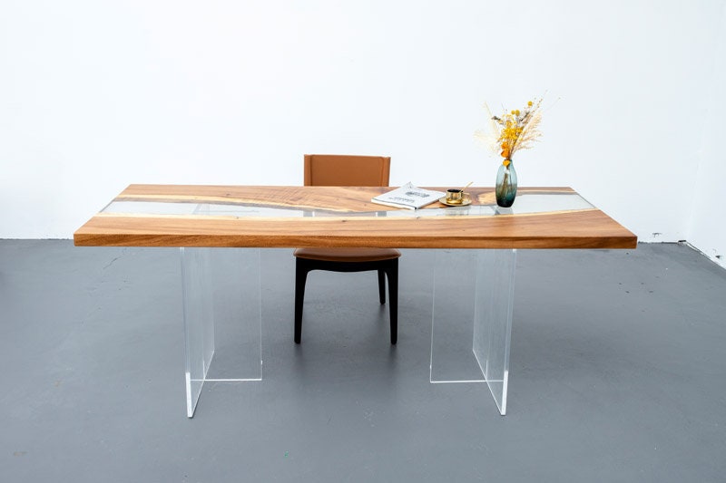 Mesa de resina epóxi com borda vívida, mesa especial de resina epóxi para madeira