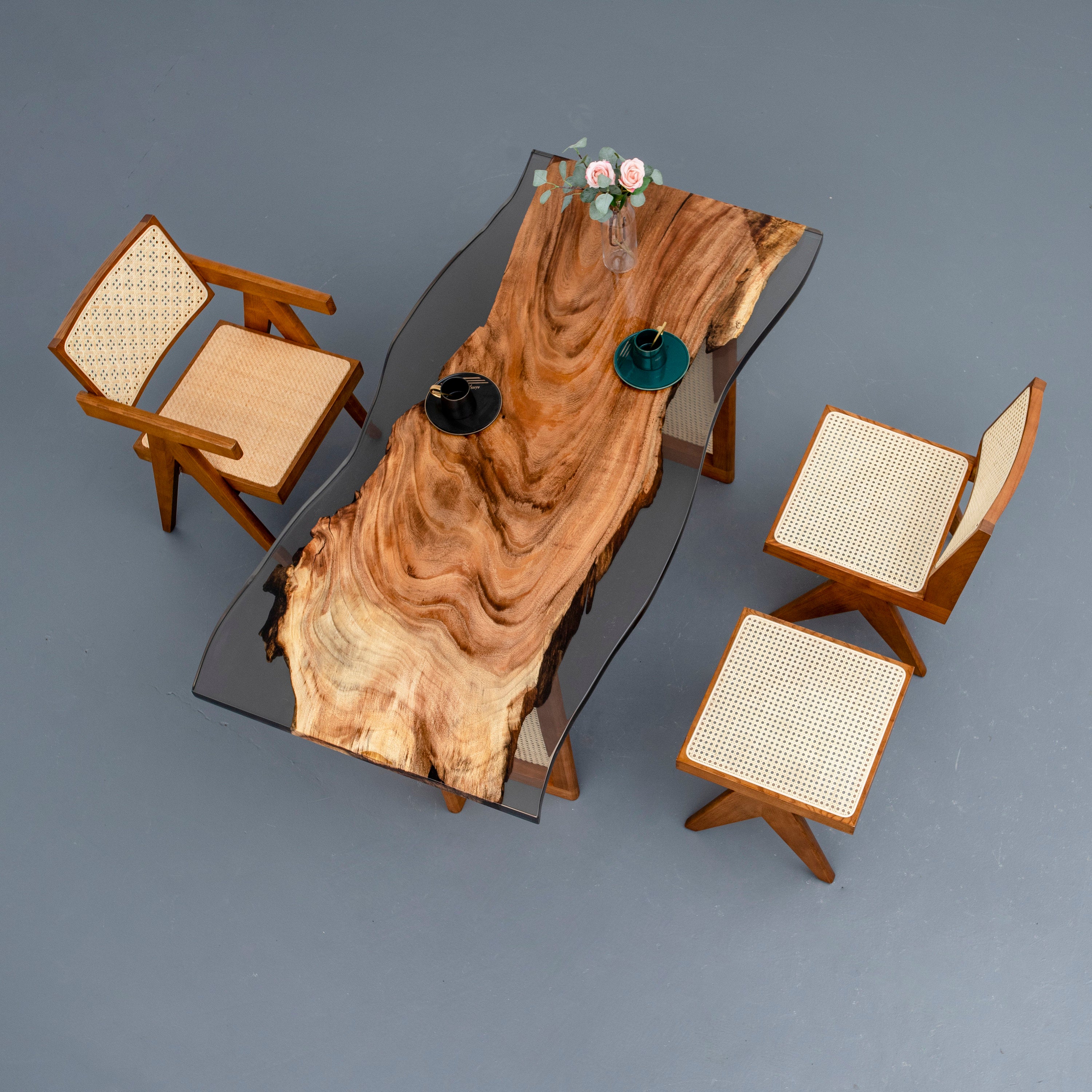 mesa de madera, mesa de nogal, mesa de epoxi de una sola pieza de nogal,
