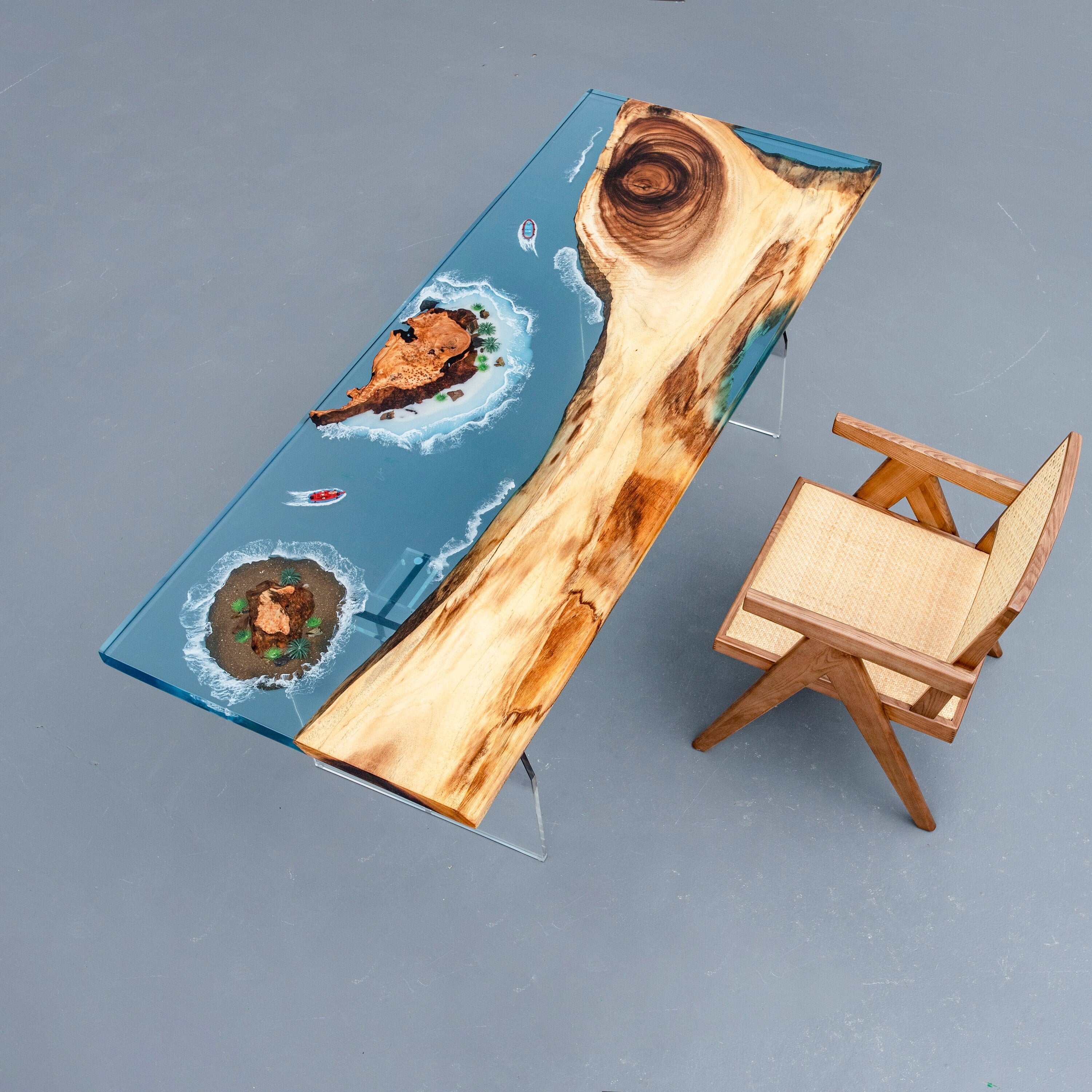 Mesa epoxi personalizada, decoración natural de nogal hecha a pedido