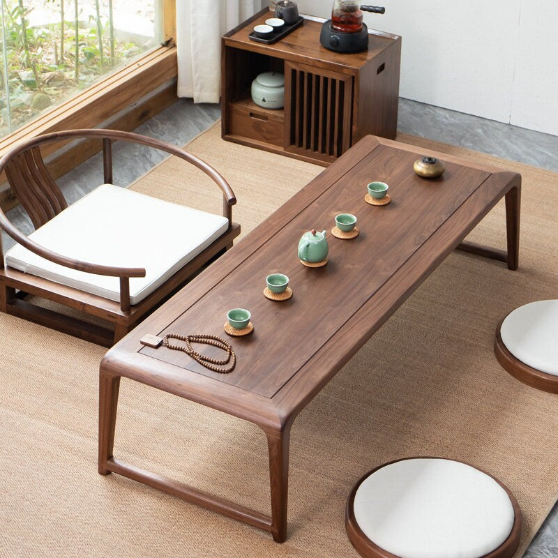 Mesa de centro de madeira de olmo estilo japonês, mesa de centro grande, mesa de centro retangular simples