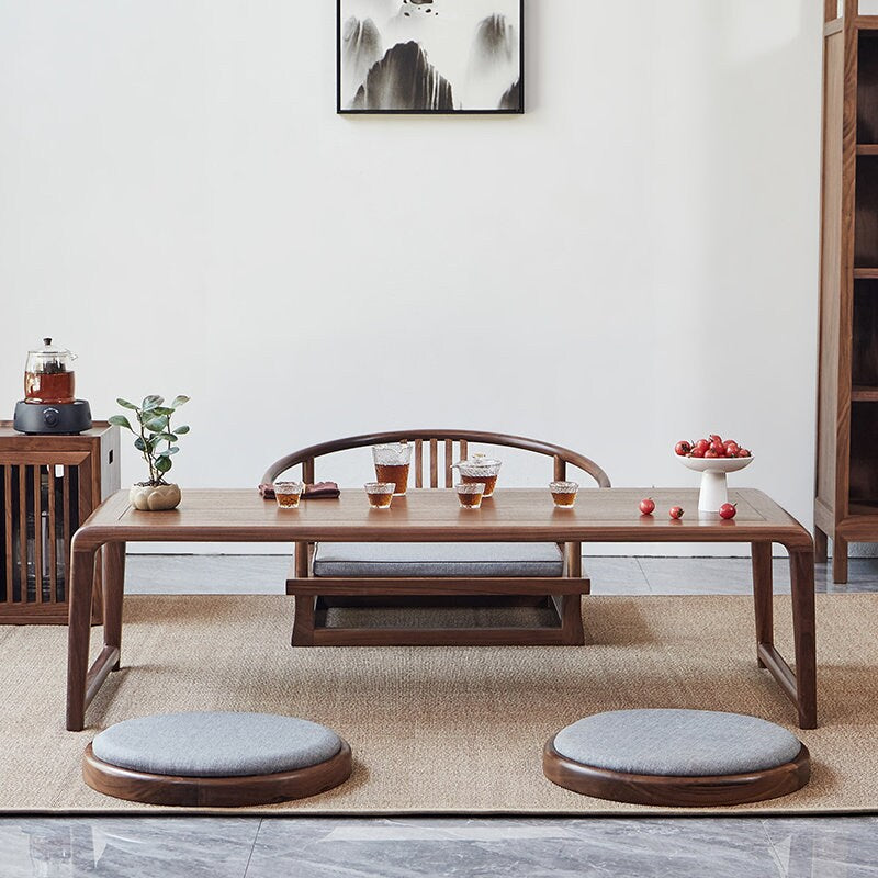 Mesa de centro de madeira de olmo estilo japonês, mesa de centro grande, mesa de centro retangular simples