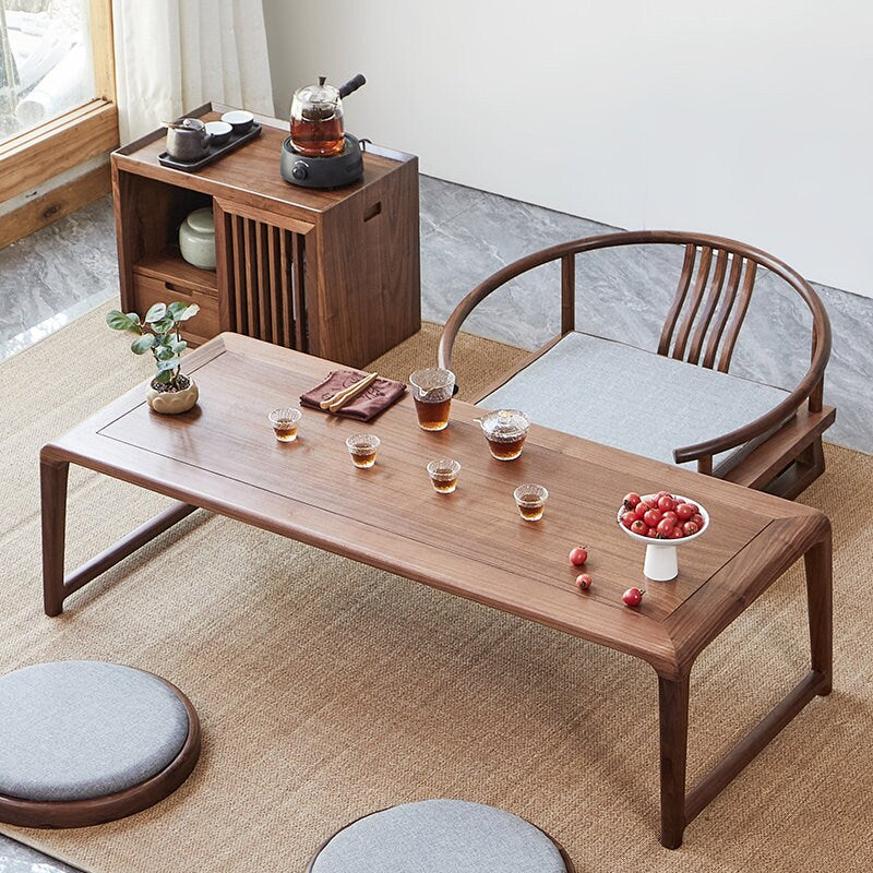 table basse en bois d'orme de style japonais, grande table basse, table basse rectangulaire simple