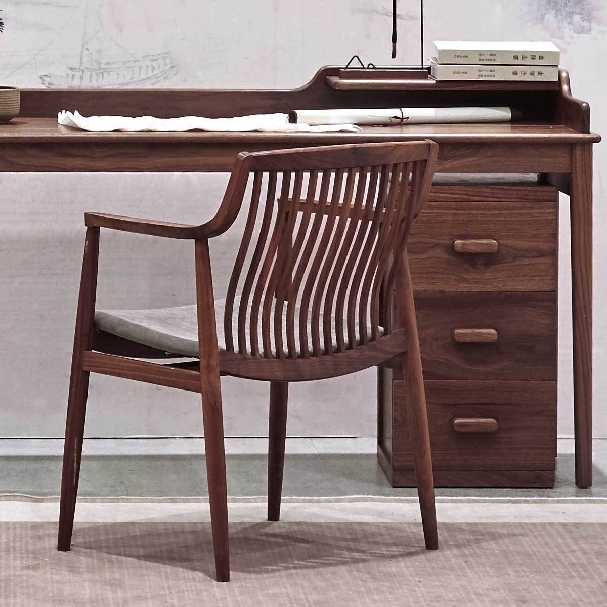 Solid skrivbordsstol i valnöt, Mid Century Modern svart valnötsstol, matstol i ask
