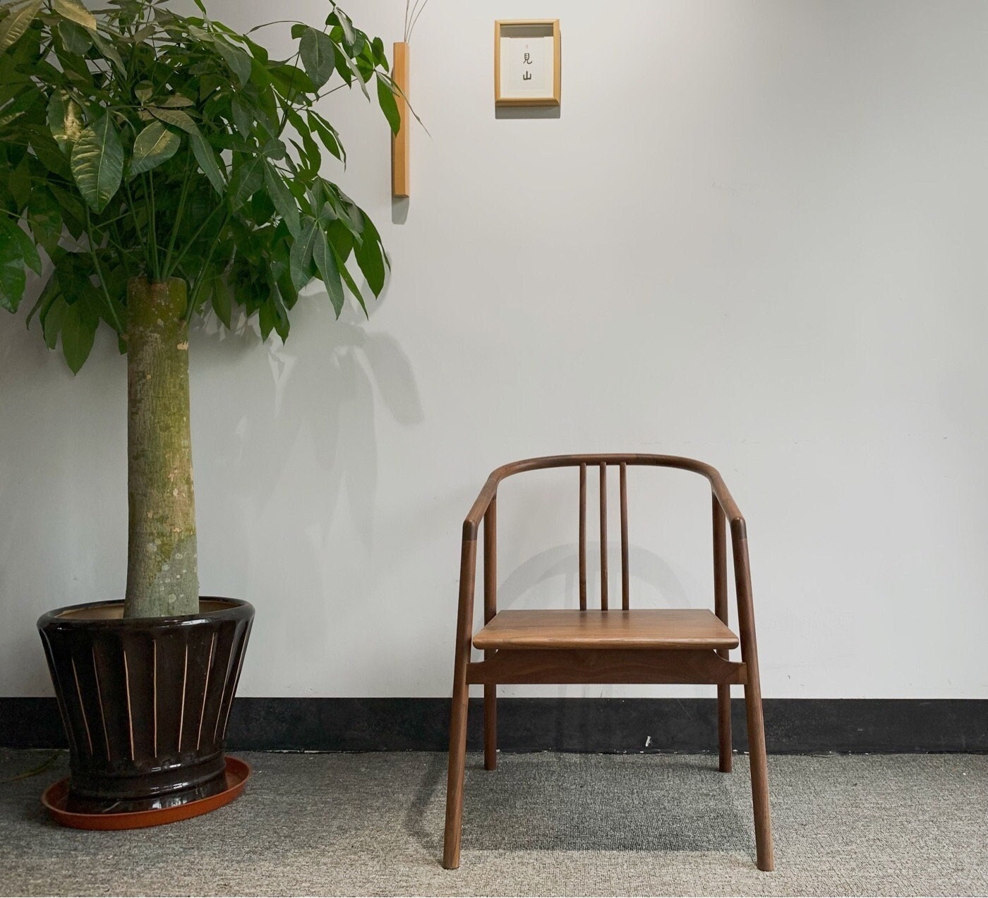 sort træ stol, håndlavet stol, Håndlavet Mid Century stol, enkel stil Walnut Chairs