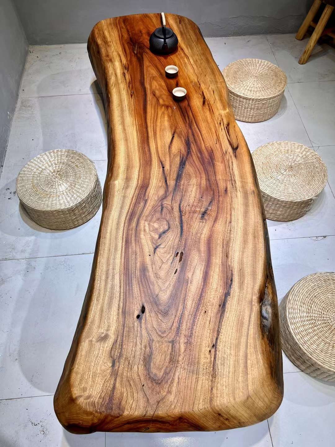 Mesa de centro de troncos grande, madera de alcanfor, mesa de centro grande