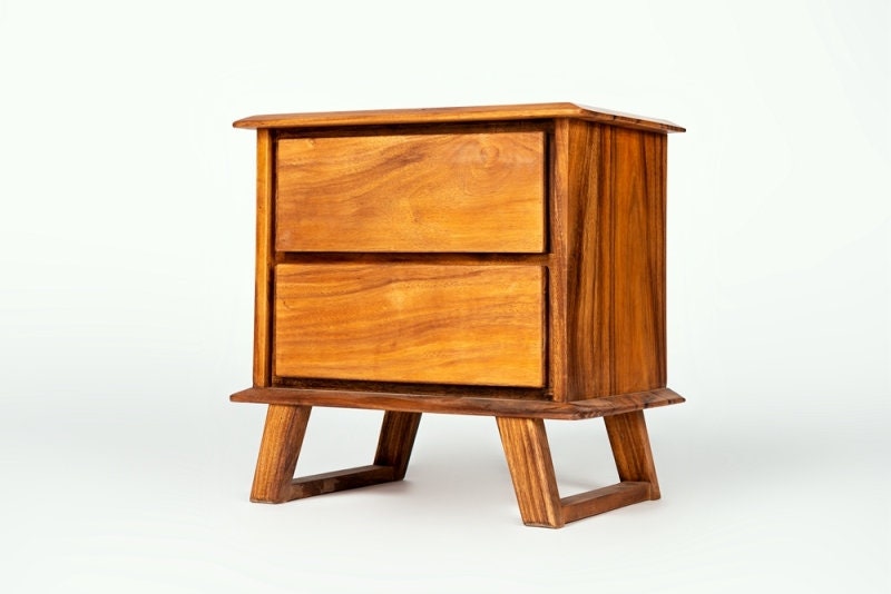 Walnut wood Bedside Table, walnut Nightstand, Table with 2 drawer, Mid Century Modern Furniture, Nightstand, - SlabstudioHongKong