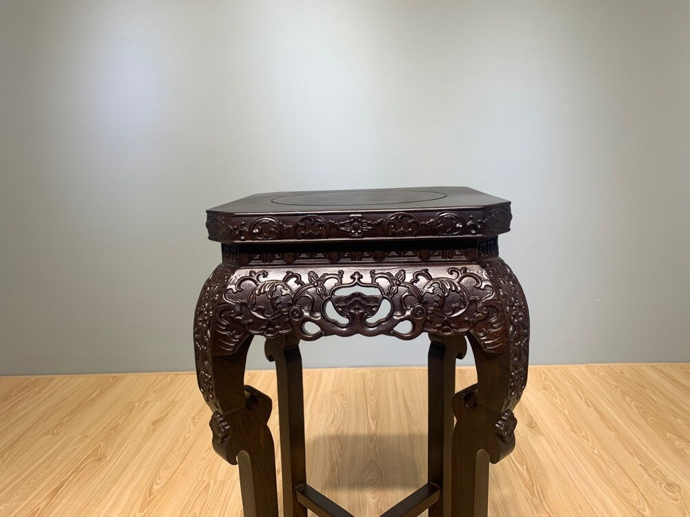 beautiful hand-Crafted carving wood Accent Stool, carving wood Plant Stand, End Table, handmade craftsmanship art work, , Solid Hardwood - SlabstudioHongKong