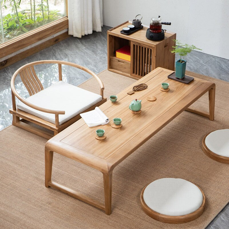 طاولة قهوة من خشب الدردار على الطراز الياباني، طاولة قهوة كبيرة، طاولة قهوة مستطيلة بسيطة