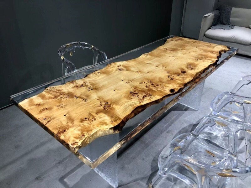 Mesa de resina epoxi Art Work, mesa de una pieza de resina epoxi, mesa de comedor de borde vivo