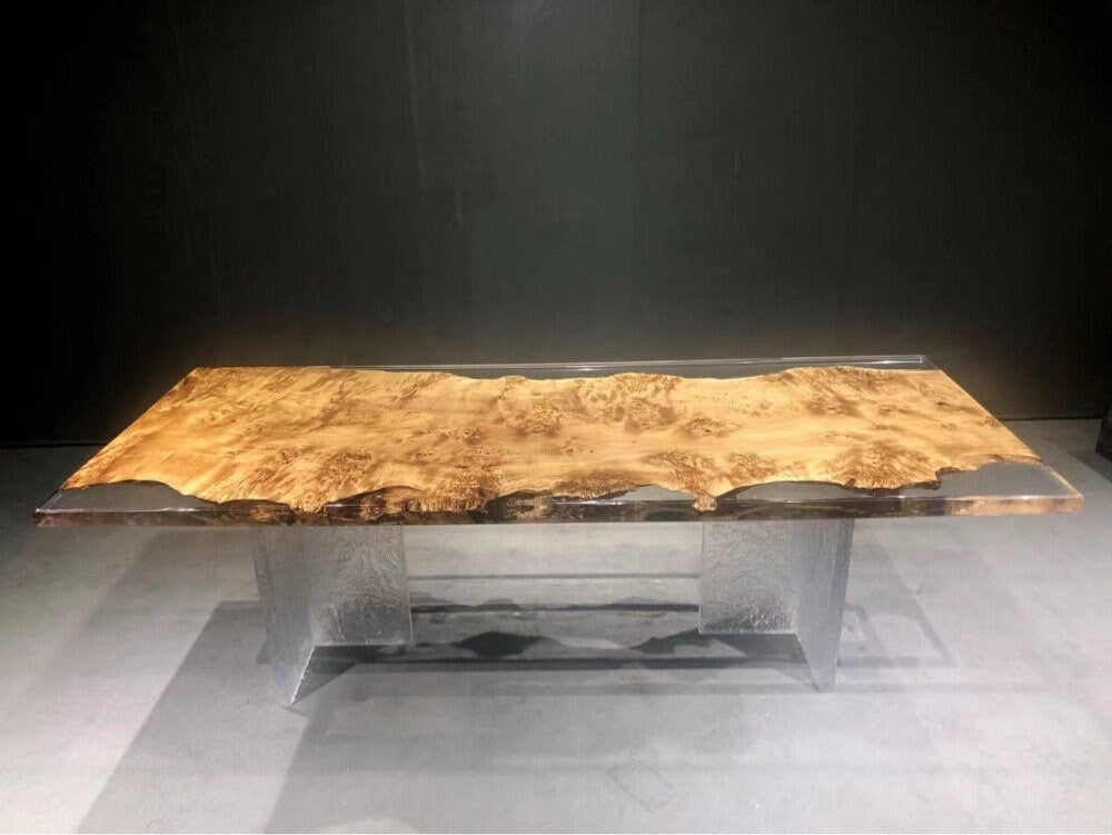 Mesa de resina epoxi Art Work, mesa de una pieza de resina epoxi, mesa de comedor de borde vivo